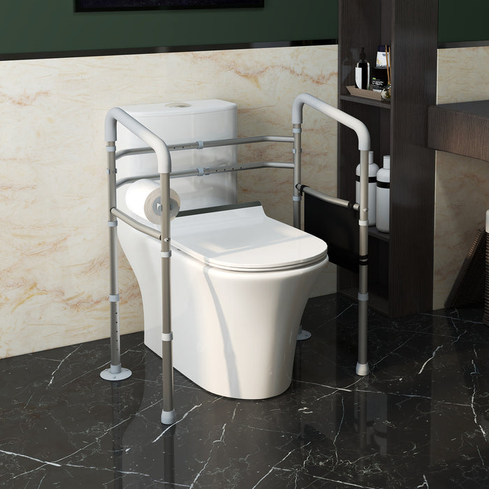 Height & Width Adjustable Toilet Safety Frame with Arms - Freestanding Handrail Grab Bar with Additional Suction Cups - Elderly and Disabled 136kg Support Capacity