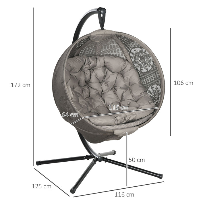 Round Wicker Egg Basket Swing Chair - Includes Durable Steel Stand - Ideal for Indoor and Outdoor Relaxation