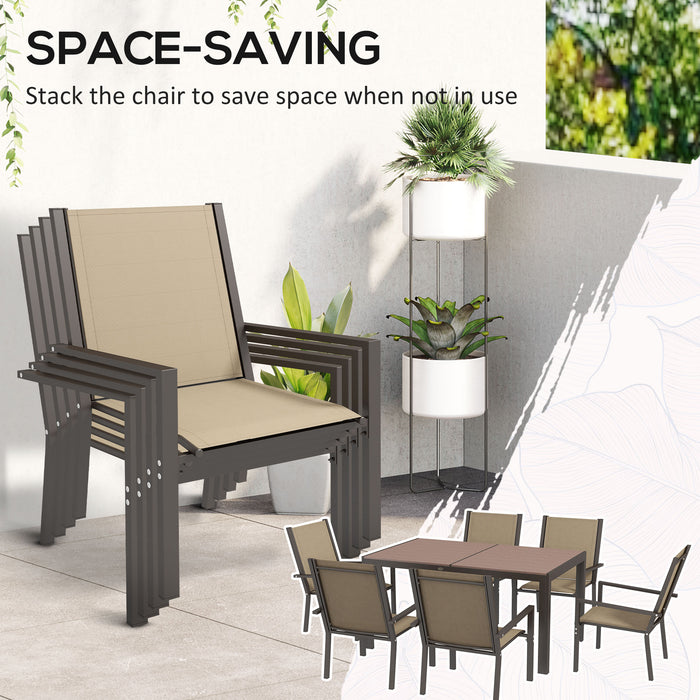 7-Piece Garden Dining Set - Wood-Plastic Composite Table with Texteline Armchairs - Outdoor Entertaining for Family and Friends