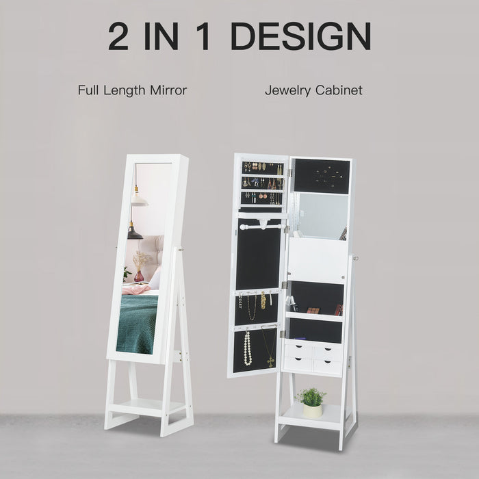 LED Light Jewelry Cabinet with Vanity - Storage Armoire Featuring Mirrors, Drawers, Hooks, and Shelves - Ideal for Bedroom Organization & Makeup Station