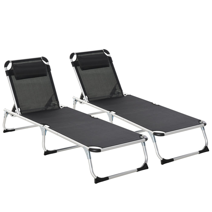 Foldable Sun Lounger with Pillow - 5-Level Adjustable Reclining Chair, Aluminium Frame Cot - Ideal for Camping and Relaxing in Comfort