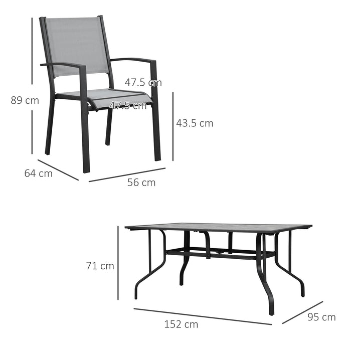 7 Piece Garden Dining Set - Outdoor Patio Furniture with Armchairs, Parasol Hole Table, Texteline Seats - Perfect 6 Seater Set for Backyard Comfort, Grey