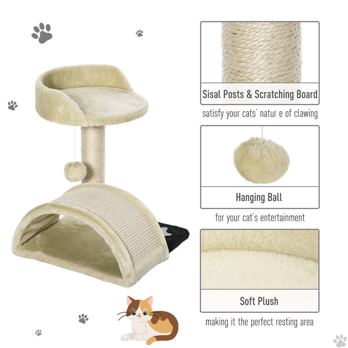 Cat Tree and Scratching Post - Kitten Activity Centre with Climber & Hanging Ball in Beige - Ideal for Playful Cats and Scratch Training