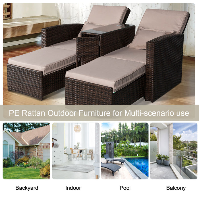 Outdoor Rattan Companion Sofa & Stool Set - Weather-Resistant Garden Lounger Recliner with Wicker Weave - Ideal for Patio Relaxation and Entertainment