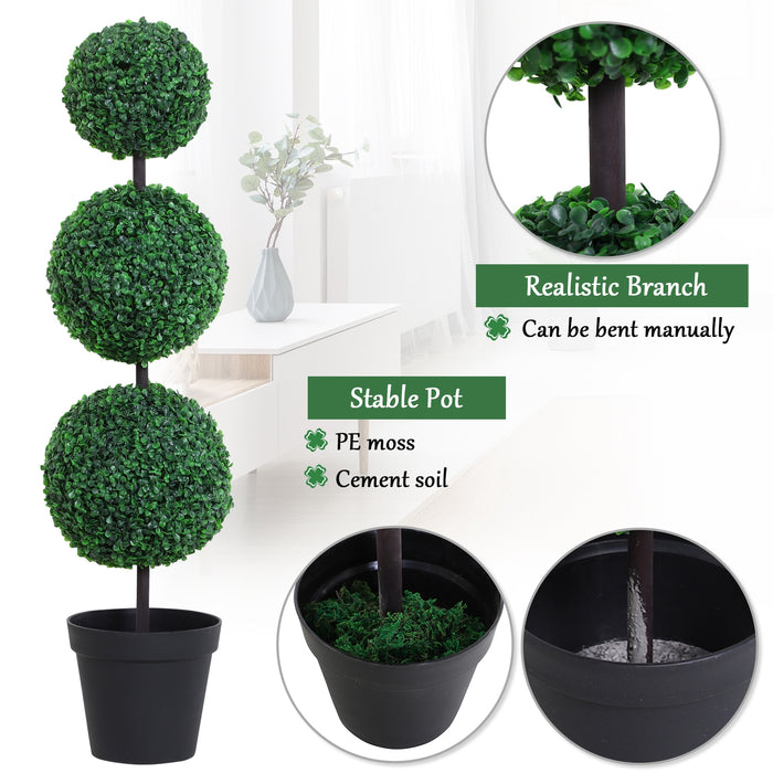 Artificial Boxwood Ball Topiary Trees (Set of 2) - 112cm Potted Faux Greenery for Home and Garden - Elegant Decoration for Outdoor and Indoor Spaces