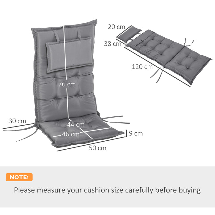 High Back Padded Patio Chair Cushions with Pillow - Set of 2, Durable Outdoor Seating Comfort, 20x50x9cm - Ideal for Home and Garden Relaxation in Dark Grey