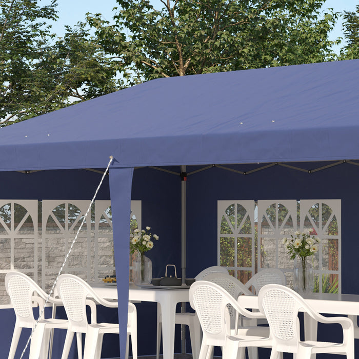 Height Adjustable 3 x 6m Pop Up Gazebo - Marquee Party Tent with Sidewalls and Storage Bag, Blue - Perfect for Outdoor Celebrations and Events