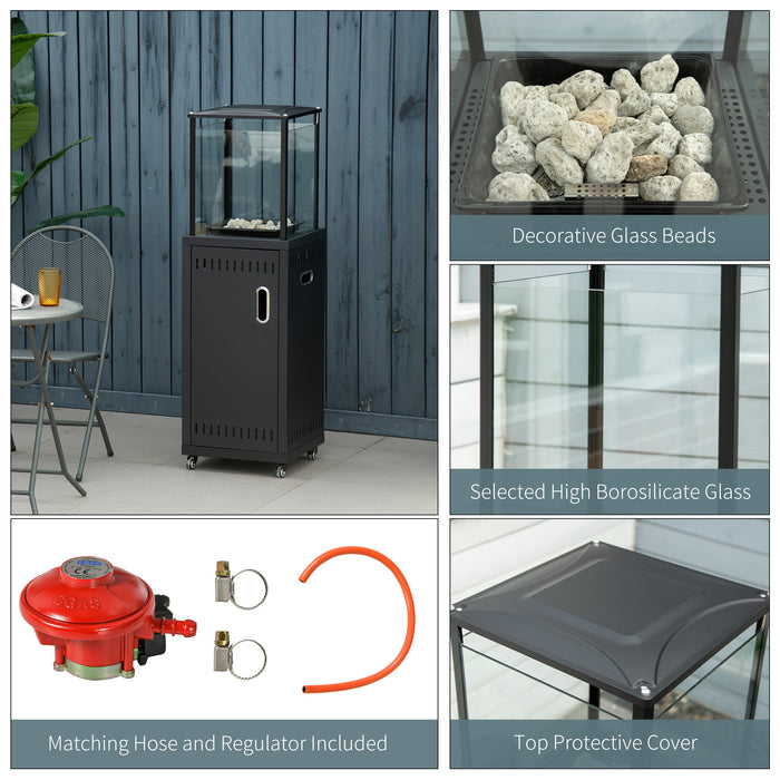 Freestanding 9KW Gas Patio Heater with Real Flame - Lava Rocks, Wheels, Dust Cover, Regulator & Hose Included - Ideal Outdoor Heating Solution for Entertaining