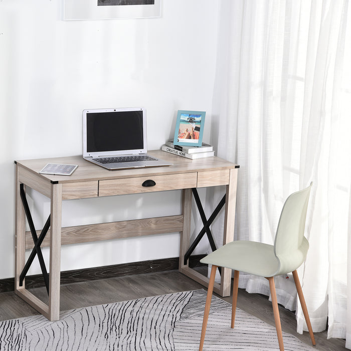 Large Home Office Computer Desk with Drawer - Spacious 112cm Writing Table Workstation - Ideal for Remote Work and Study