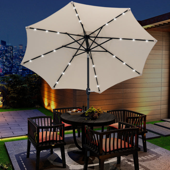 Solar-Powered 24-LED Patio Umbrella in Creamy White - Outdoor Weather-Resistant Illuminated Parasol - Ideal for Nighttime Garden Ambiance