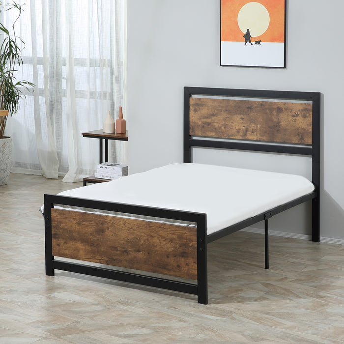 Metal Single Bed Frame with Headboard and Footboard - Sturdy Slat Support & Solid Base, Ample Underbed Storage - Ideal for Kids and Adults, Box Spring Not Required