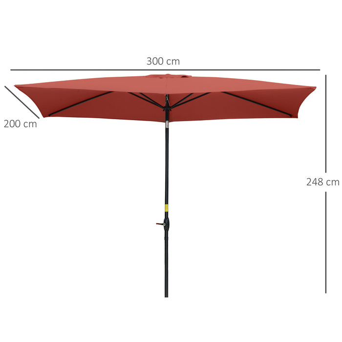 Rectangular Patio Market Umbrella with Crank and Push Button Tilt - 2x3m Outdoor Sun Shade, Aluminum Pole in Wine Red - Ideal for Garden and Outdoor Comfort