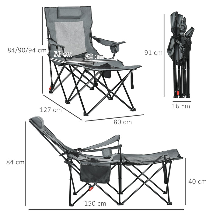 Foldable Reclining Garden Chair with Footrest - Adjustable Backrest and Portable Camping Chair Features, Headrest, Cup Holder - Ideal for Outdoor Comfort and Travel Convenience