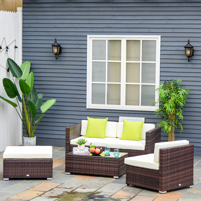 4-Seater Rattan Sofa Set with Coffee Table - Outdoor Sectional Patio Furniture, Metal Frame, Cushions & Pillows Included - Perfect for Garden Entertainment and Relaxation