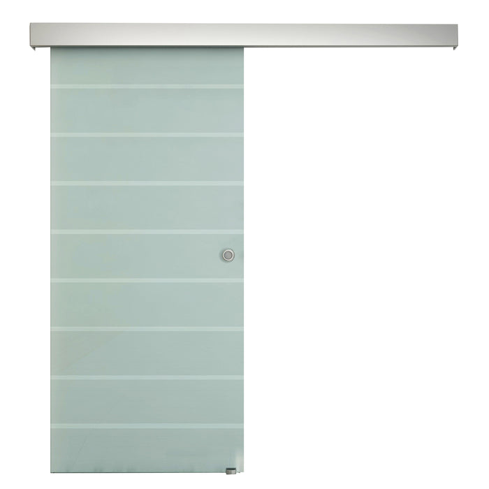 Tempered Glass Sliding Barn Door with Aluminum-Alloy Rail and Handle - Frosted Stripe Design for Modern Interiors - Ideal for Space-Saving and Stylish Privacy Solutions