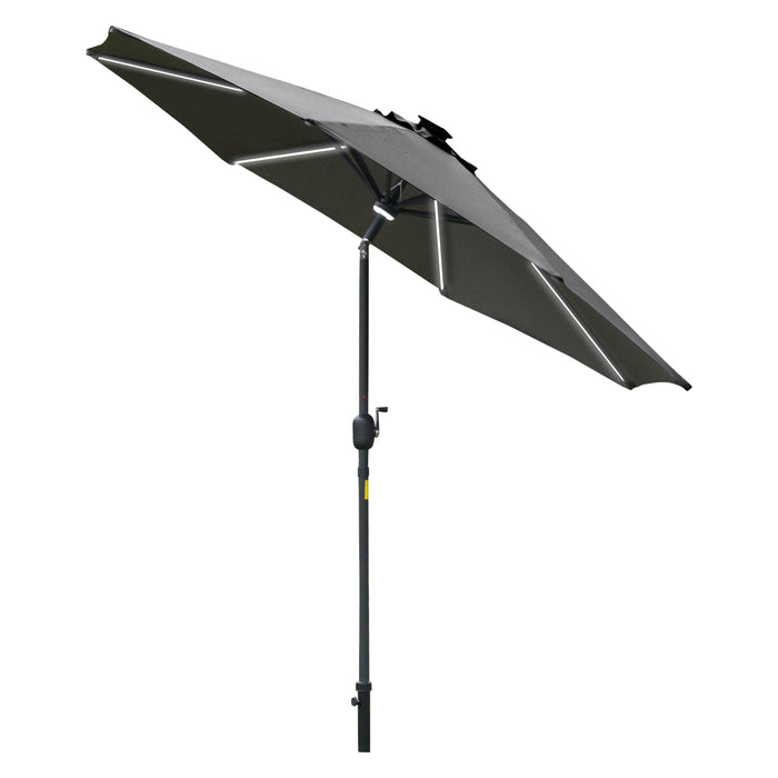 Extra-Large 2.7m Garden Parasol - Sun Umbrella with LED Solar Lights & Ventilated Tilt Canopy - Outdoor Summer Patio Shelter for Day & Evening