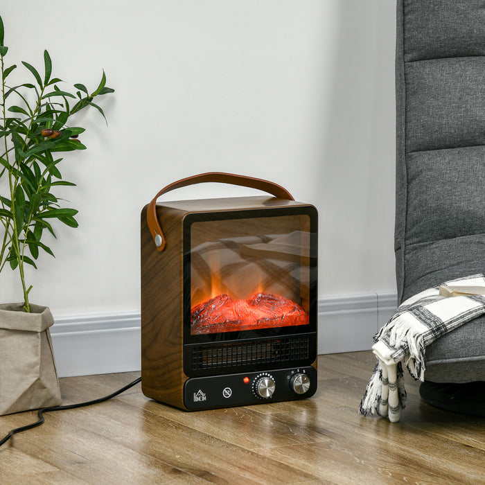 Portable Tabletop Electric Fireplace Heater - Realistic Flame, Overheat Protection, Adjustable 750/1500W Settings - Cozy Ambiance for Indoor Use in Dark Walnut Finish