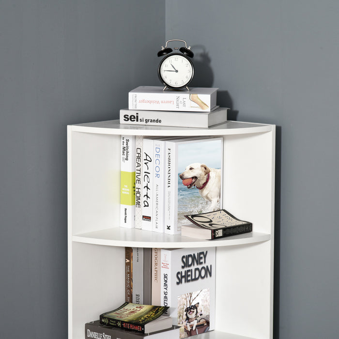 4-Tier Wood Corner Shelf - Freestanding Bookshelf & Plant Stand, Modern White Decoration - Space-Saving Display for Home & Office