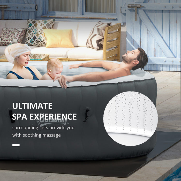 Inflatable Square Hot Tub Spa with Bubble Jets - Includes Pump, Cover, & Filter Cartridges for Outdoor Relaxation - Fits 4-6 People, Elegant Grey Design