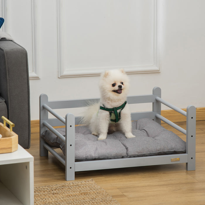 Elevated Pet Sofa - Comfy Raised Dog & Cat Bed with Washable Soft Cushion, Grey - Ideal for Small Pets & Easy Mobility