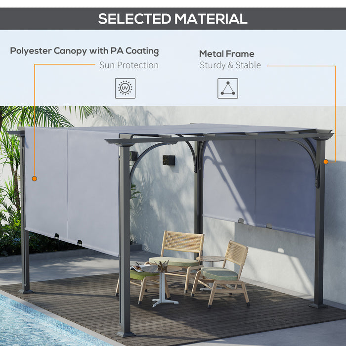 Retractable Garden Pergola 3x3m - Adjustable Canopy Sun Shade Shelter, Grey - Ideal for Outdoor Patio Leisure and Entertaining