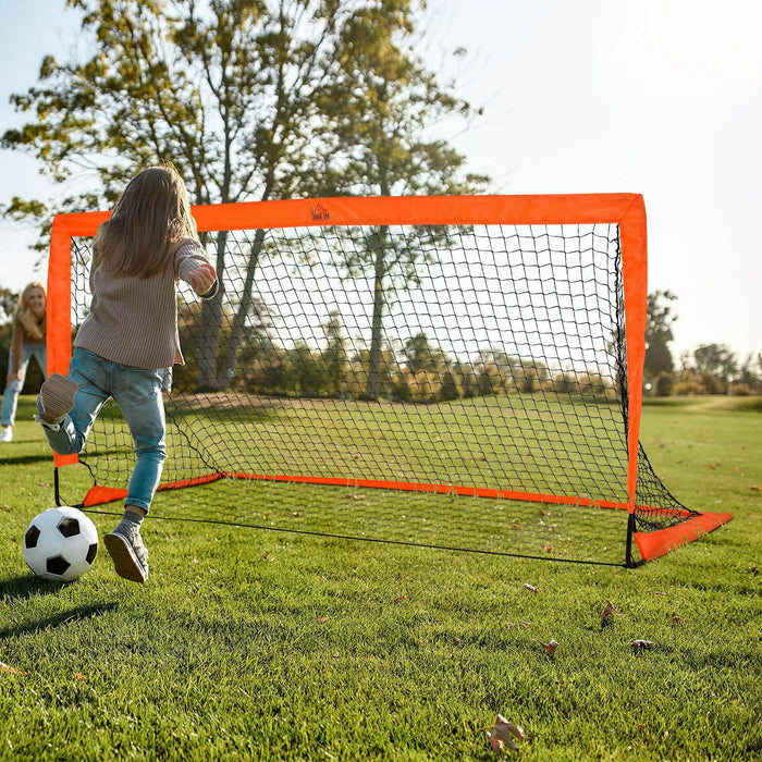 Folding Football Goal with Tetoron Mesh Net - Durable Outdoor Soccer Net in Vibrant Orange - Perfect for Backyard Practice and Recreational Play