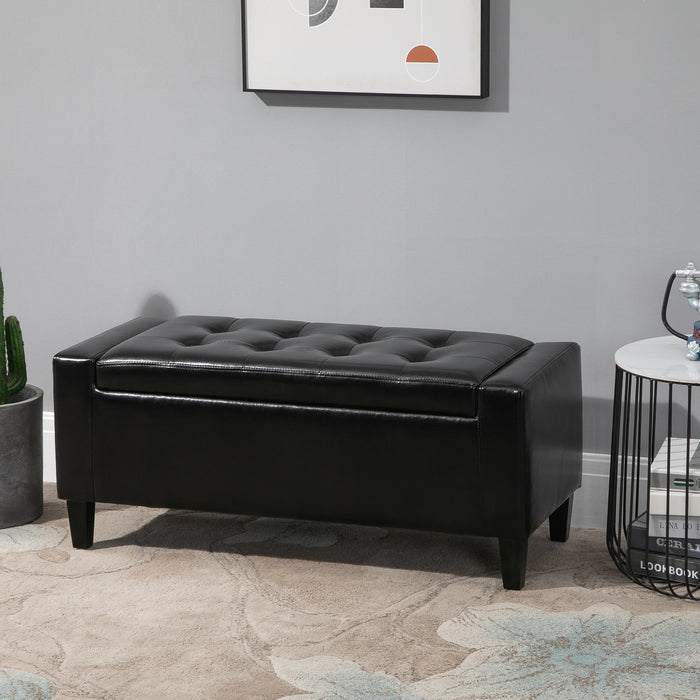 Luxurious PU Leather Ottoman Bench - Spacious 92x40x40cm Storage Chest with Tufted Flip-Top - Elegant Seating & Organizational Solution for Any Room