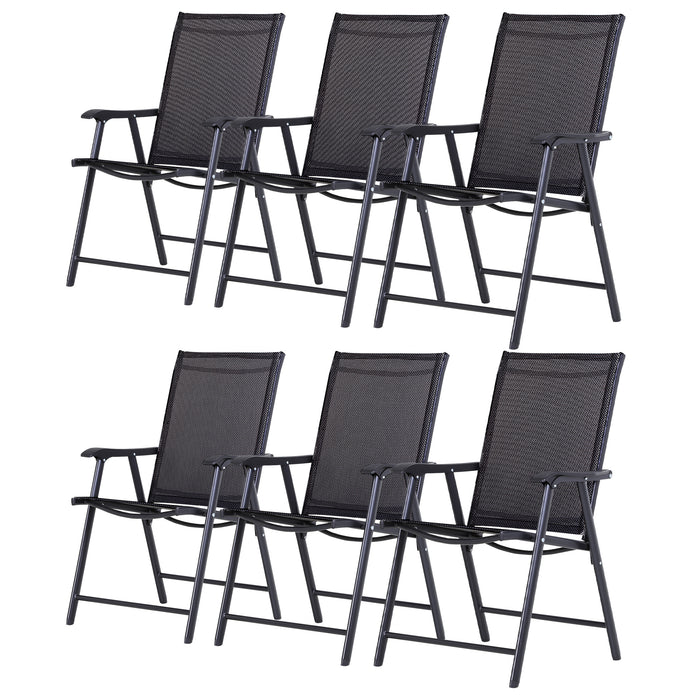 6-Piece Folding Garden Chairs - Metal Frame Outdoor Patio Seating with Breathable Mesh - Ideal for Dining & Parks in Black