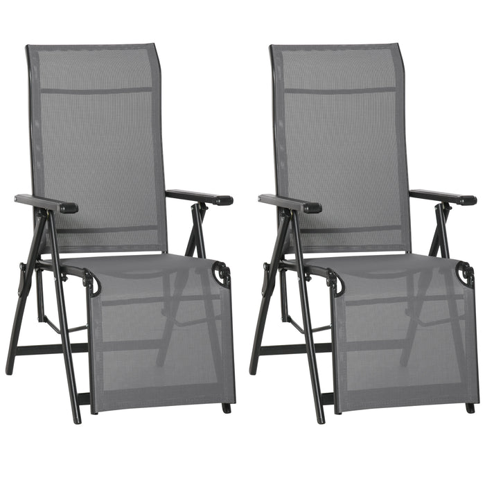 Adjustable Folding Steel Chaise Recliners - Set of 2 Outdoor Sun Loungers with 10 Positions, Grey - Perfect for Patio Relaxation and Sunbathing