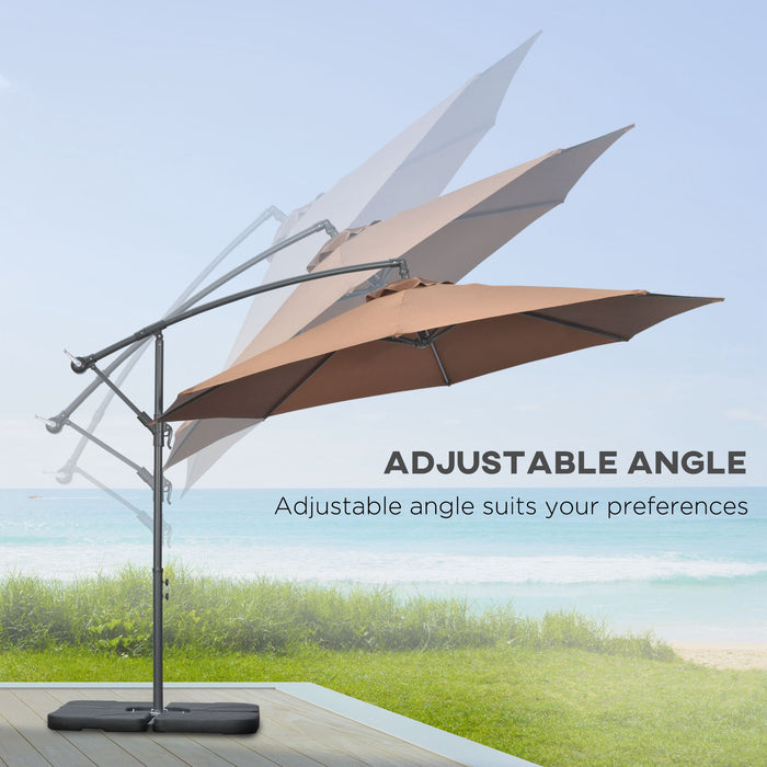 Deluxe Garden Banana Parasol - Cantilever Umbrella with Crank Handle and Cross Base, Includes Weights and Cover, Coffee Color - Perfect for Outdoor Sun Shade and Relaxation