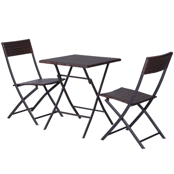 PE Rattan 2 Seater Bistro Set - Outdoor Folding Patio Furniture with Square Table and Chairs, Brown - Ideal for Garden, Balcony & Small Spaces