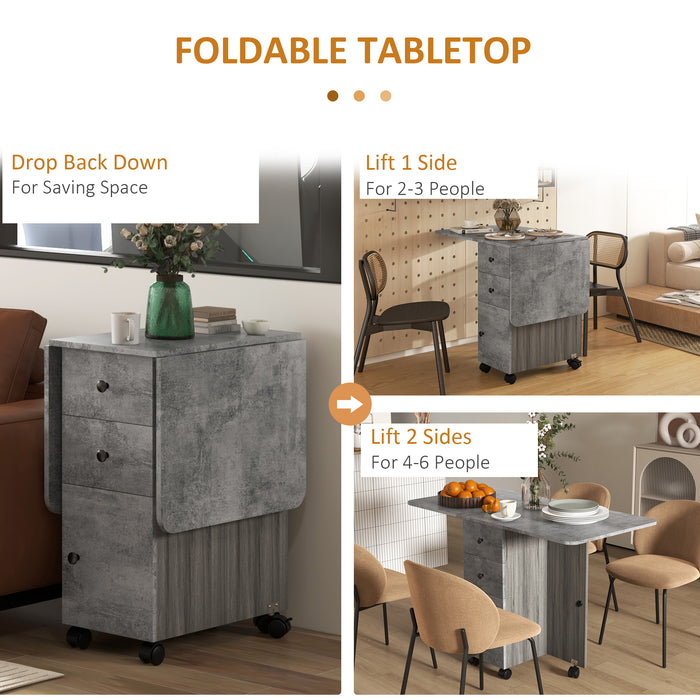 Compact Folding Dining Table - Space-Saving Drop Leaf Design with Convenient Drawers & Storage Cabinet - Ideal for Small Spaces and Multifunctional Rooms