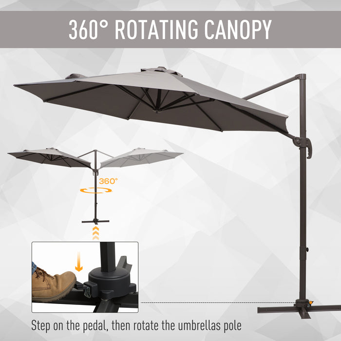 3M Roma Umbrella - Sun Shade Cantilever, Hanging Parasol with Cross Base, Hand Crank, Aluminum Frame, 360° Rotation - Ideal for Outdoor Relaxation and UV Protection