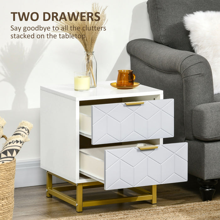 Bedside Table Set with Dual-Color Finish - Storage-Friendly Nightstand with 2 Drawers and Sturdy Steel Frame - Ideal for Bedroom & Living Room Organization