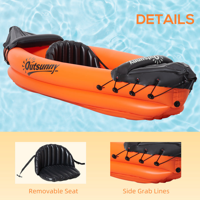 Inflatable Kayak Canoe for Solo Adventurers - Complete with Air Pump and Aluminum Oar, Vibrant Orange - Ideal for Water Sports and Leisure Activities