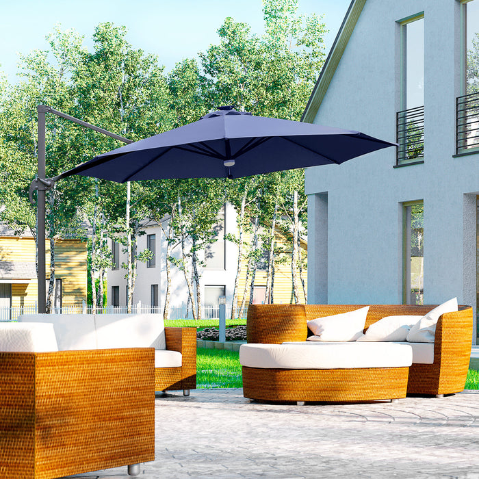 Cantilever Roma Parasol Umbrella with Solar LED Lights - Outdoor Patio Sunshade, 360° Rotation, Cross Base - Ideal for Garden Leisure and Entertaining