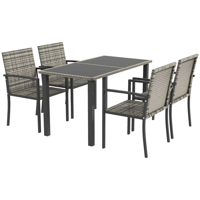 Mixed Grey Outdoor Dining Set - 5-Piece Patio Furniture Ensemble with Tempered Glass Table & 4 Chairs - Perfect for Conservatory and Al Fresco Meals