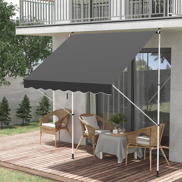 Balcony Manual Retractable Awning - 2 x 1.5m DIY Adjustable Shade Canopy, Patio Shelter in Grey - Ideal Sun Protection for Outdoor Entertaining