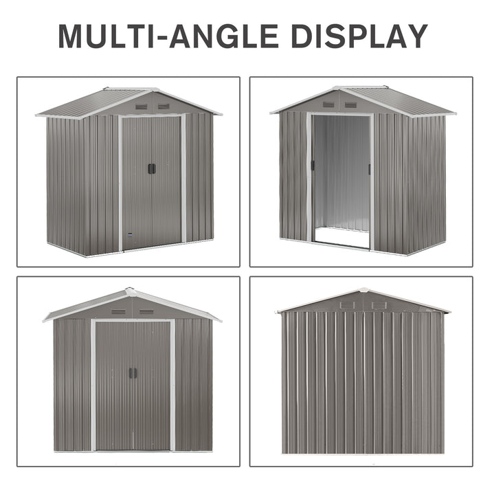 Outdoor Metal Storage Shed - 6.5ft x 3.5ft with Double Sliding Doors and 4 Ventilation Vents, Grey - Ideal for Garden Tool Organization