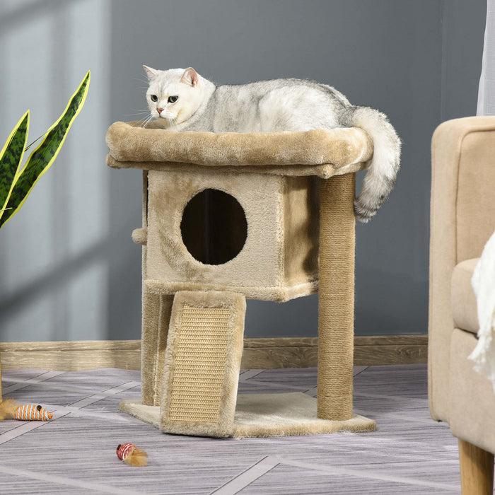 Climbing Activity Center for Cats - Sturdy Kitten Tower with Jute Scratching Pad, Ball Toy, Condo, Perch & Bed - 40x40x57cm Coffee-Hued Cat Playground for Scratching and Relaxing