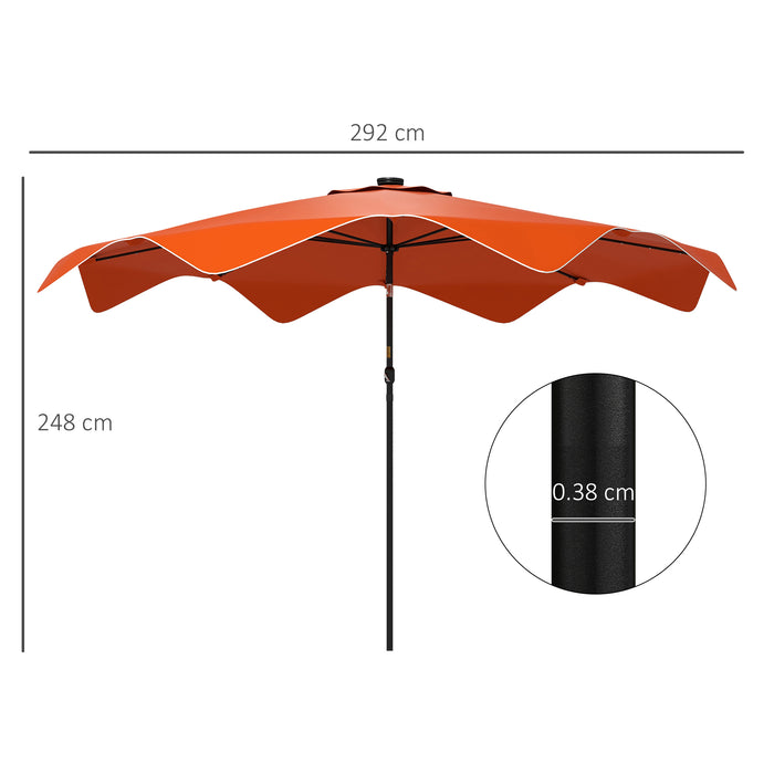 Solar LED Illuminated Patio Umbrella - Weather-Resistant 3m Outdoor Table Parasol with Tilt Function and Easy Crank Opening - Ideal for Nighttime Ambiance & Sun Protection in Vibrant Orange