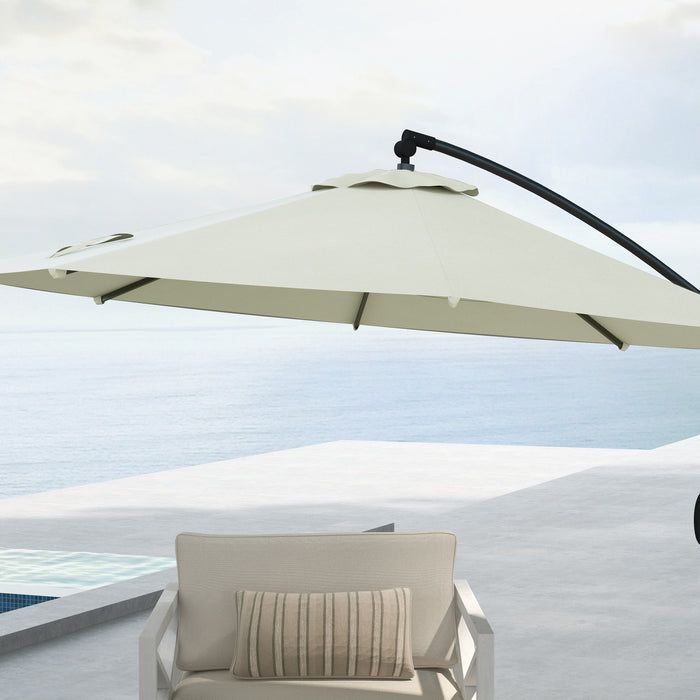 Cantilever Parasol with Cross Base - Banana-Shaped Patio Umbrella with Crank, Tilt Function, and 8 Ribs - Ideal for Outdoor Pool, Garden, and Balcony Use in Cream Color