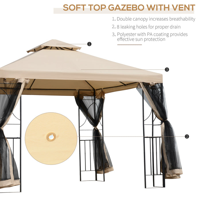 Garden Gazebo with Netting - 3x3m Outdoor Shelter with Dual-Tiered Roof - Ideal for Patio Leisure and Protecting against Bugs