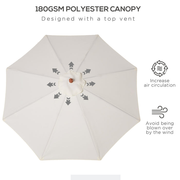 Wooden Garden Parasol 2.5m - Outdoor Patio Sun Shade with Top Air Vent, Market Umbrella Canopy in Cream White - Ideal for Garden Elegance and UV Protection