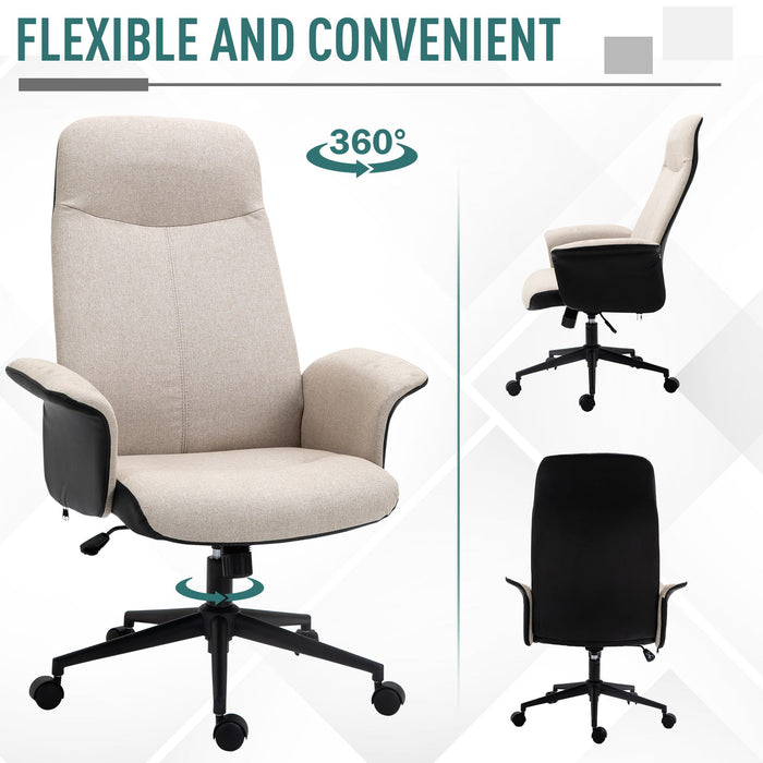 Ergonomic High Back Chair - Linen Fabric Desk Chair with Tilt & Adjustable Height, Armrests - Comfortable Seating Solution for Office Workers