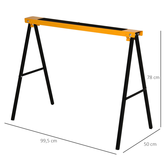 Heavy-Duty Steel Sawhorse Pair - 125kg Capacity with Non-Slip Cushions and Side Grips - Space-Saving Foldable Design for Workshop Organization