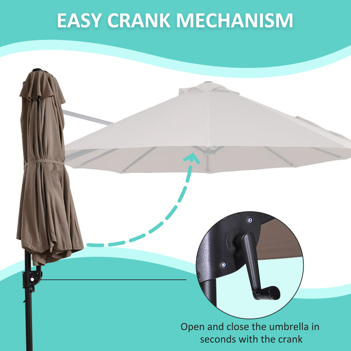 Double Canopy Offset Parasol - 12 Rib Garden Umbrella Shade with Easy Lift Crank - Ideal Outdoor Sun Protection for Patio & Backyard