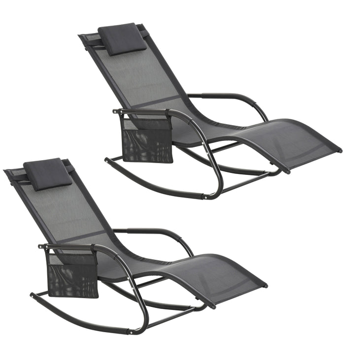 Patio Sun Lounger Rocker - 2Pcs Breathable Mesh Garden Rocking Chair with Removable Headrest and Side Storage - Ideal for Outdoor Relaxation and Comfort