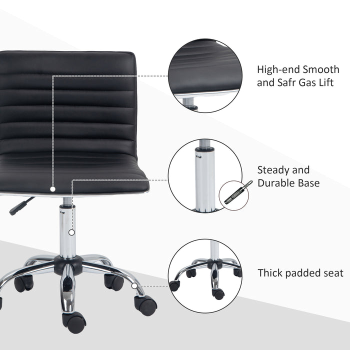 Ergonomic Armless Mid-Back Desk Chair - PU Leather Swivel Seat with Chrome Base - Ideal for Office Work and Home Study