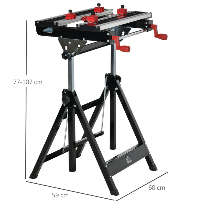 Heavy-Duty Foldable Workbench with Adjustable Height and Clamps - Carpenter Saw Table and Tool Stand with Sturdy Steel Frame - Ideal for Woodworking, 100kg Load Capacity